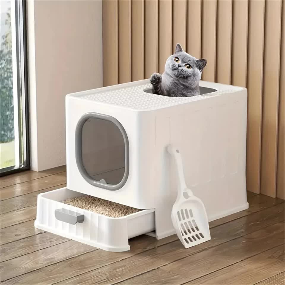 Big Top Entry Deep Tray Enclosed Kitty Cat Litter Box Easy To Clean Pull Handle - Image 5