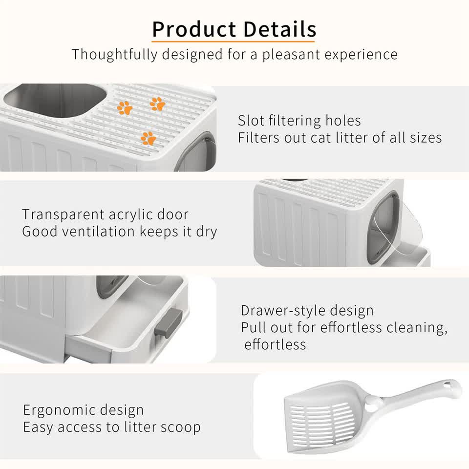 Big Top Entry Deep Tray Enclosed Kitty Cat Litter Box Easy To Clean Pull Handle - Image 6
