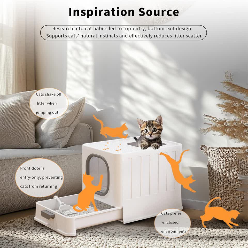 Big Top Entry Deep Tray Enclosed Kitty Cat Litter Box Easy To Clean Pull Handle - Image 7