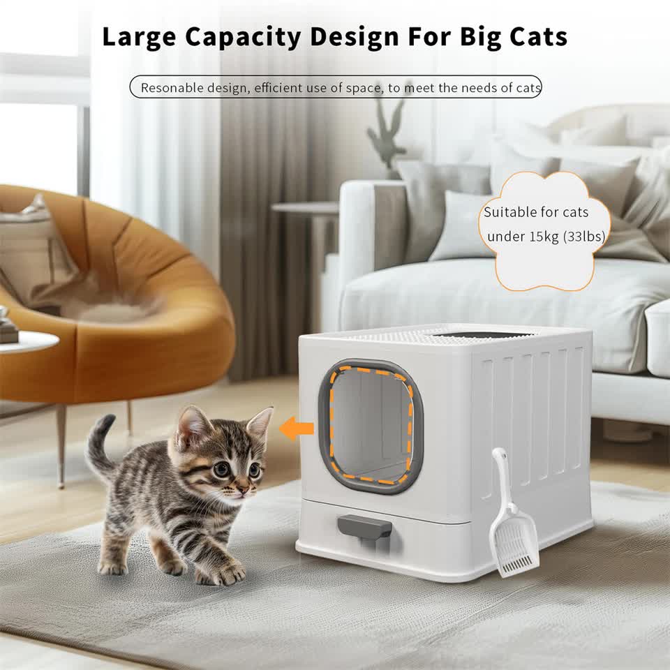 Big Top Entry Deep Tray Enclosed Kitty Cat Litter Box Easy To Clean Pull Handle - Image 8