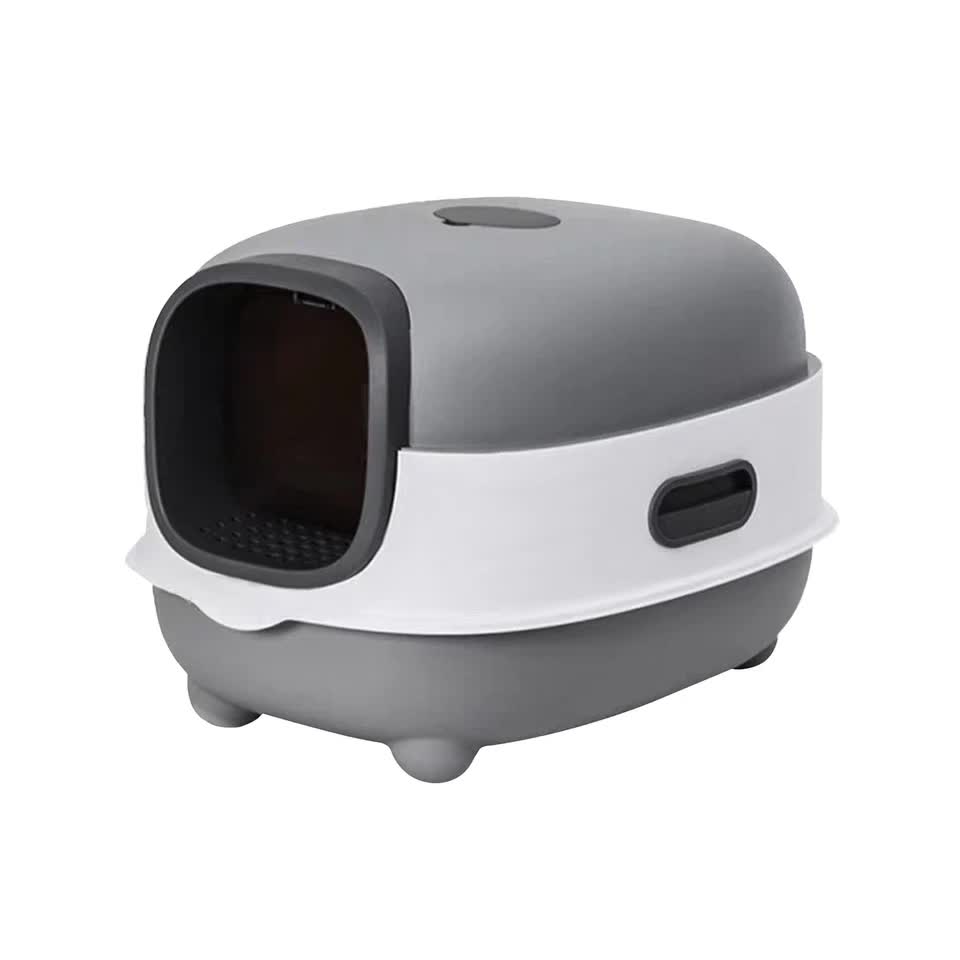 Large Capacity Enclosed Cat Litter Box with Hood and Scoop, Leak-Proof Design - Image 1
