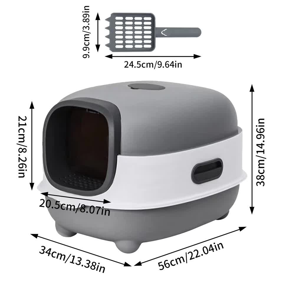 Large Capacity Enclosed Cat Litter Box with Hood and Scoop, Leak-Proof Design - Image 5