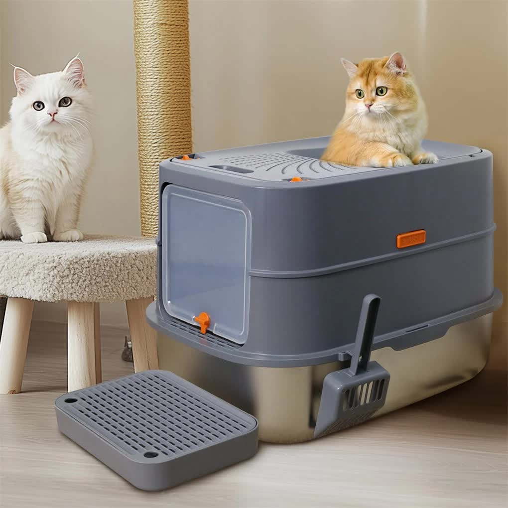 P&P Jumbo Stainless Steel Cat Litter Box for Multi-Cats Large Toilet Box with Removable Lid - Image 2