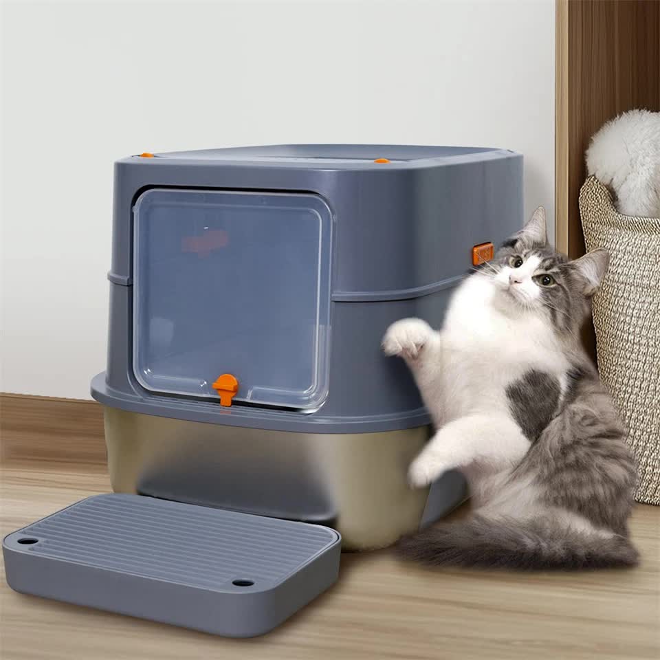 P&P Jumbo Stainless Steel Cat Litter Box for Multi-Cats Large Toilet Box with Removable Lid - Image 3