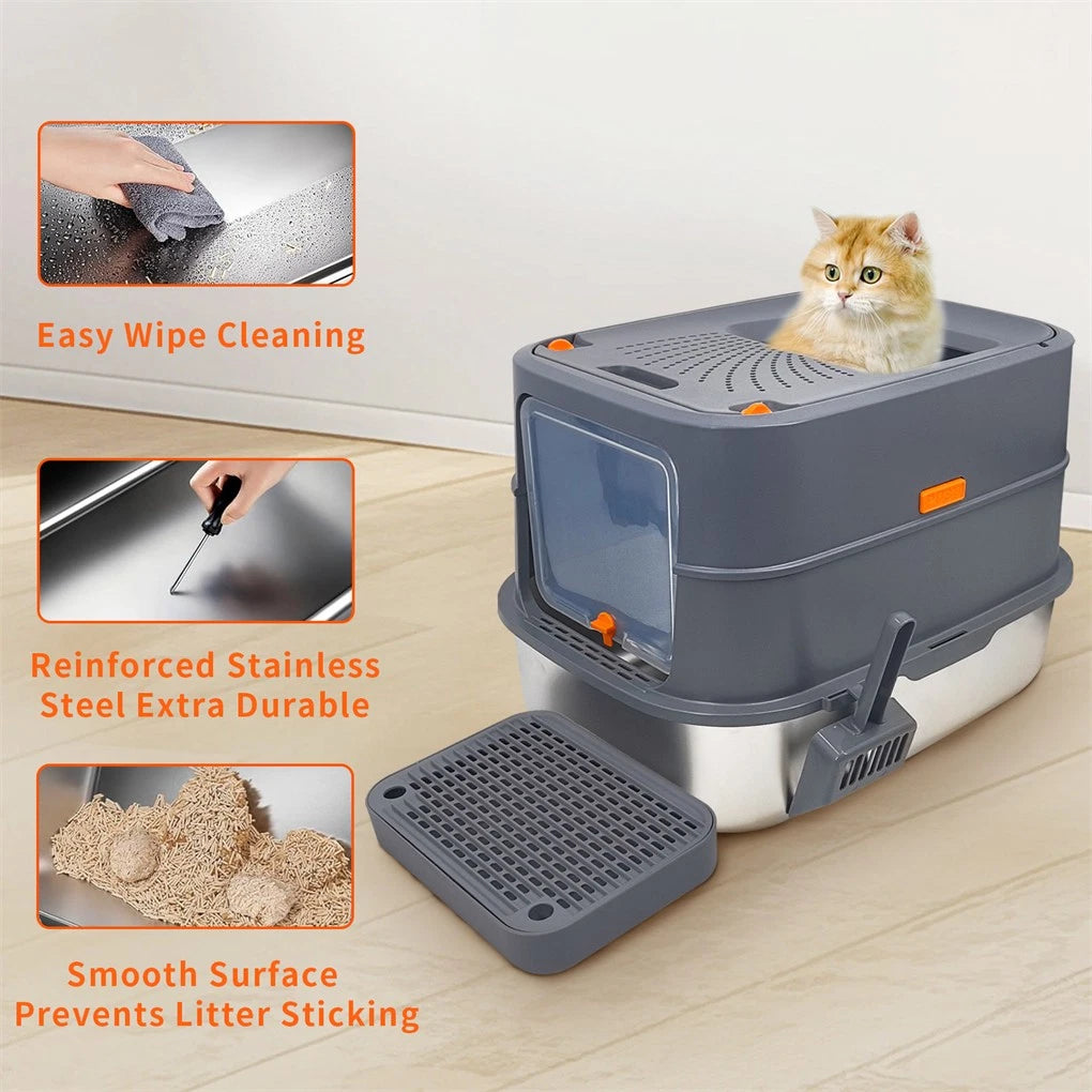 P&P Jumbo Stainless Steel Cat Litter Box for Multi-Cats Large Toilet Box with Removable Lid - Image 4