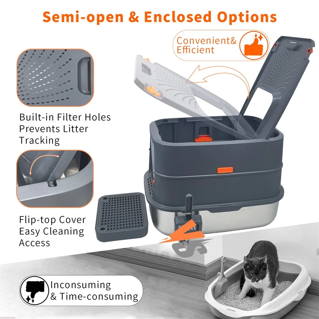 P&P Jumbo Stainless Steel Cat Litter Box for Multi-Cats Large Toilet Box with Removable Lid - Image 5