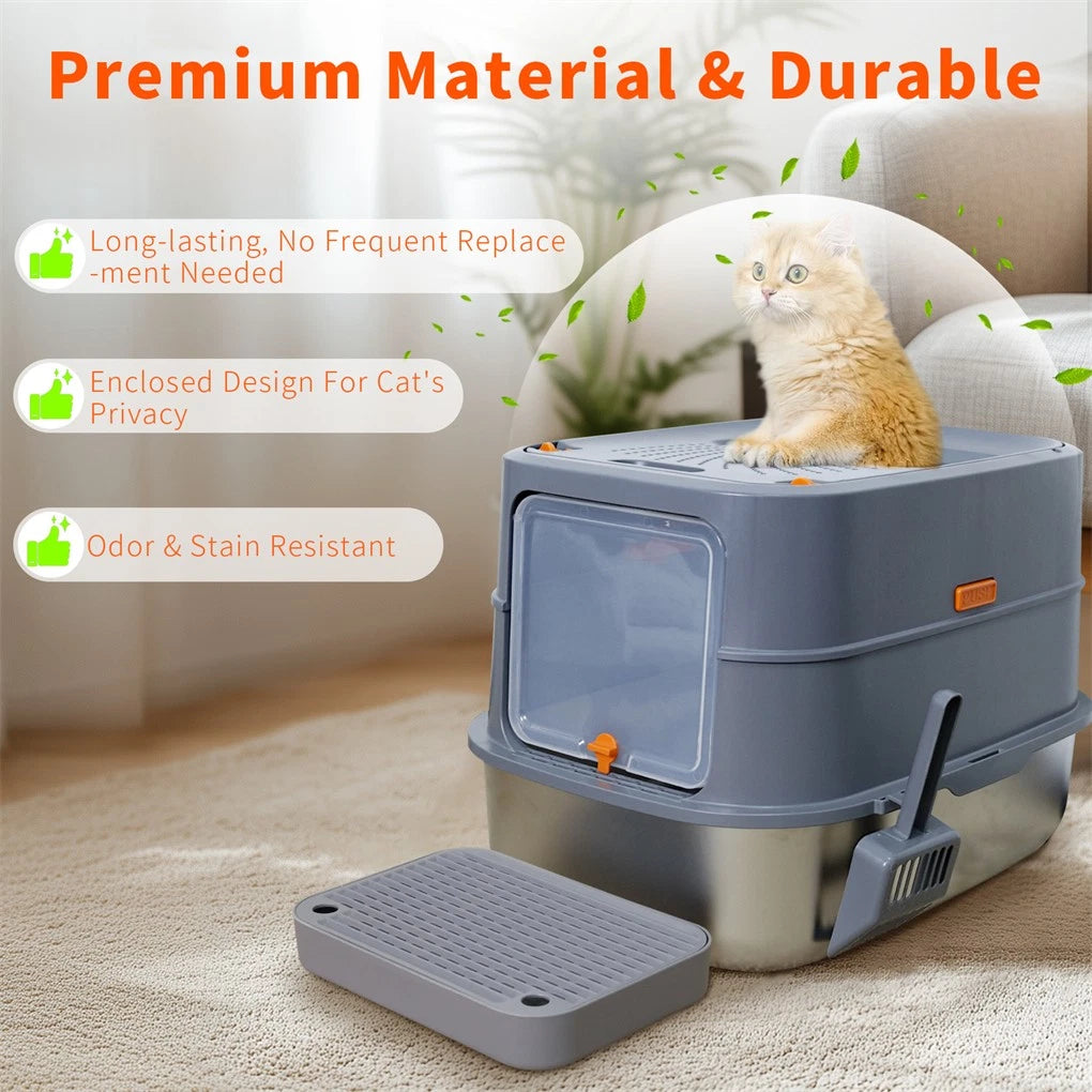 P&P Jumbo Stainless Steel Cat Litter Box for Multi-Cats Large Toilet Box with Removable Lid - Image 6