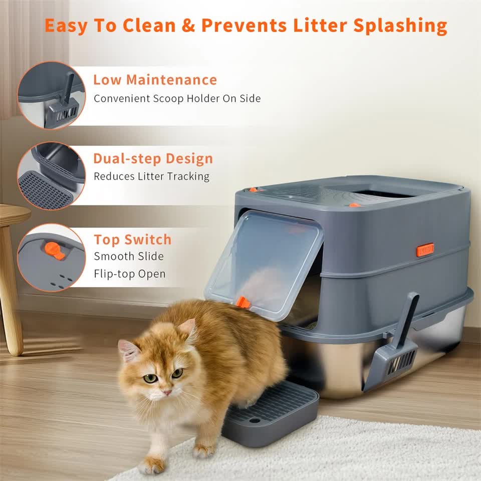 P&P Jumbo Stainless Steel Cat Litter Box for Multi-Cats Large Toilet Box with Removable Lid - Image 8