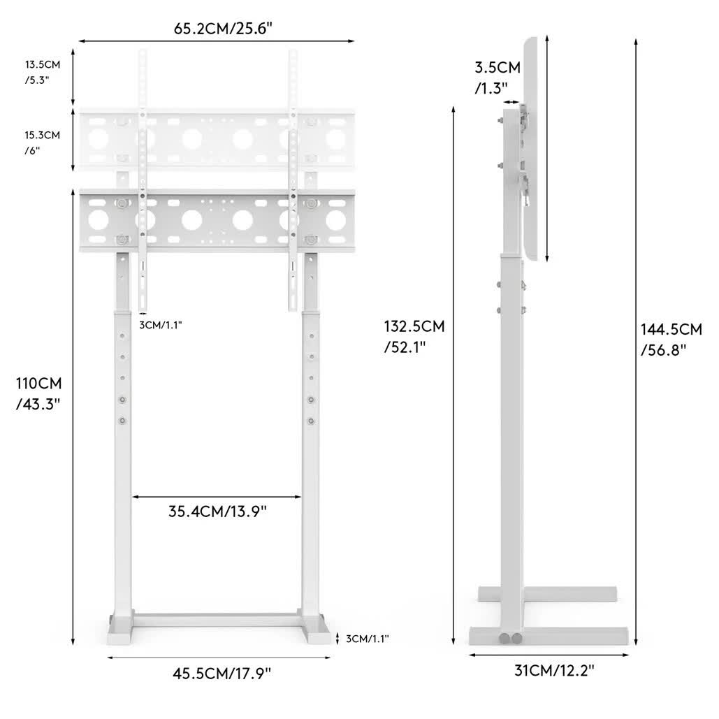 32-60 Inch TV Floor Stand Base - Universal Large TV Mount Holder Bracket - Adjustable Freestanding TV Stand for Living Room Bedroom - White - Image 6