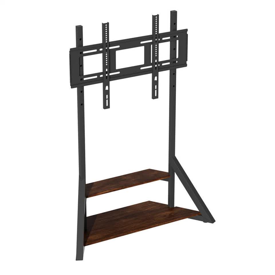 2 Tiers Black Shelves Heavy Duty Universal Tv Floor Stand For 32-75 Inches - Image 1