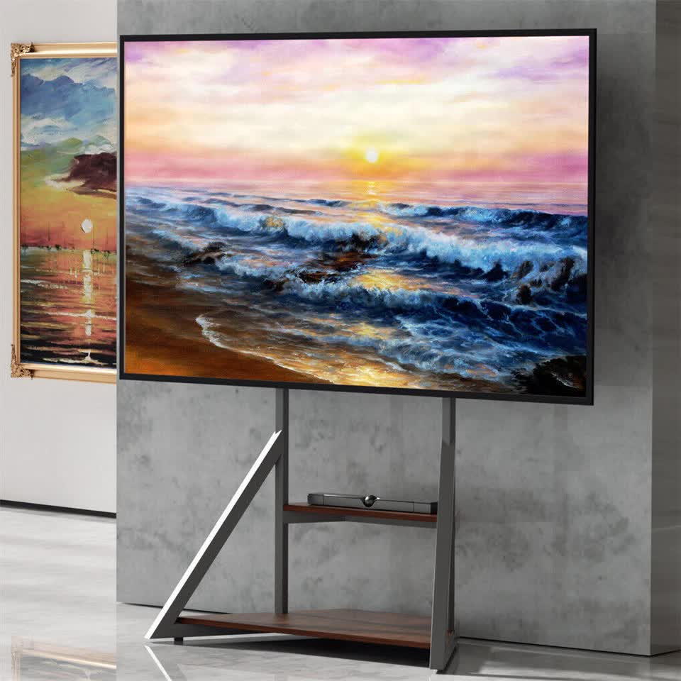 2 Tiers Black Shelves Heavy Duty Universal Tv Floor Stand For 32-75 Inches - Image 3