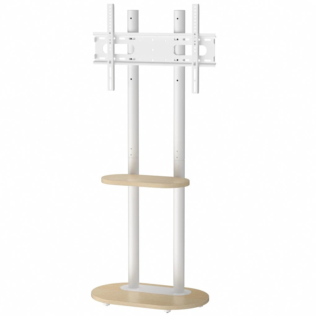 40-75 Inches Heavy Duty Mobile TV Floor Stand with Wooden Shelf, Height Adjustable Rolling TV Mount for Flat Screen, Free-Standing Steel TV Bracket with Wheels - Image 1