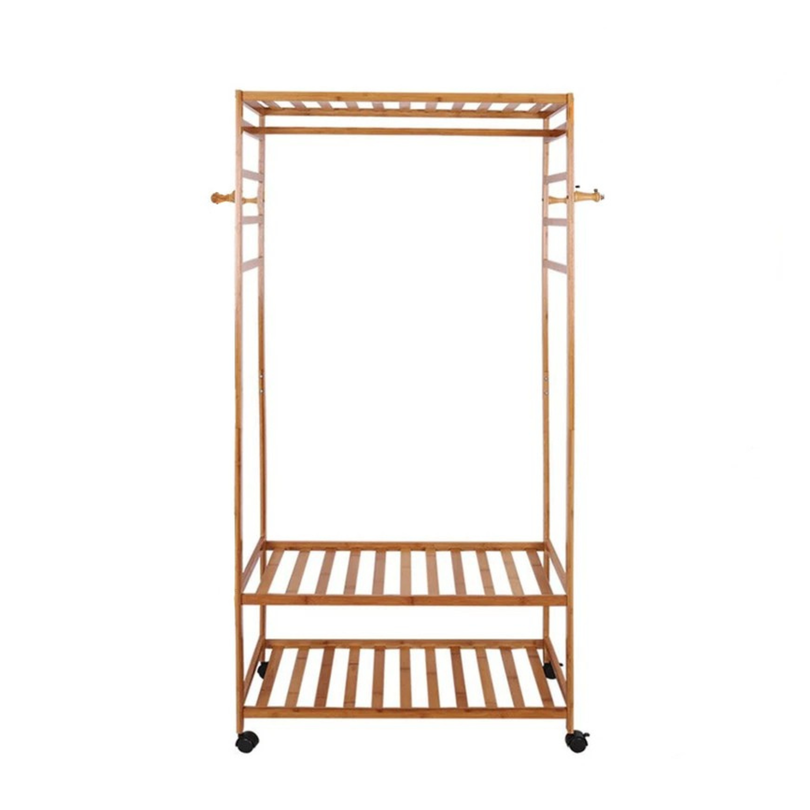 XXL Wooden Clothes Rail Coat Rack with Wheels – Open Wardrobe Organizer - Image 1
