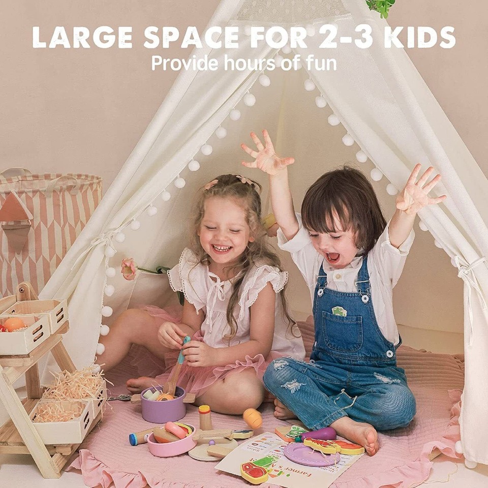 Xxl Kids Play Teepee Tent Indoor Boho Tent Foldable Tipi With Window/Pompom/Mat - Image 7