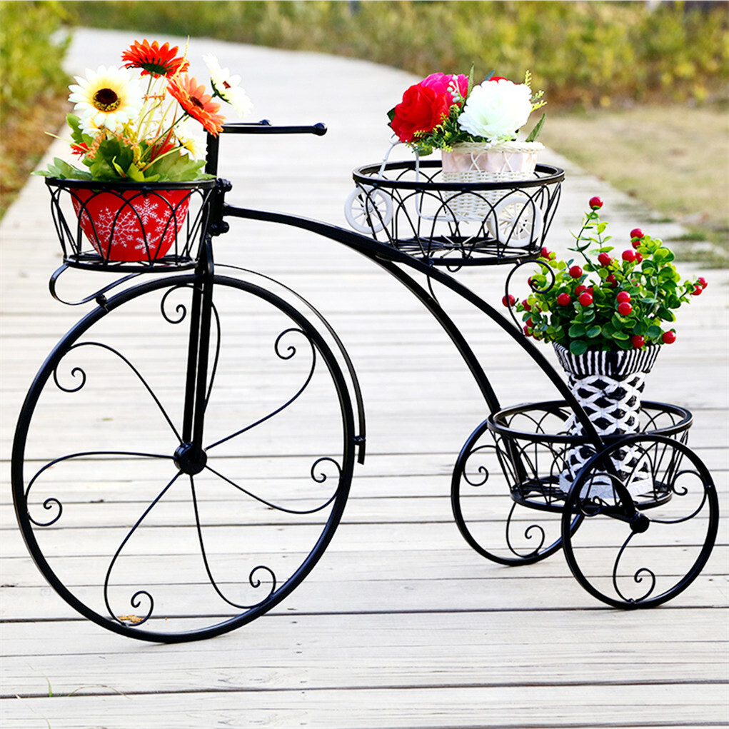 3 Tier Bicycle Style Flower Pots Indoor Outdoor Garden Shelf Rack Metal Plant Stand Au - Image 1