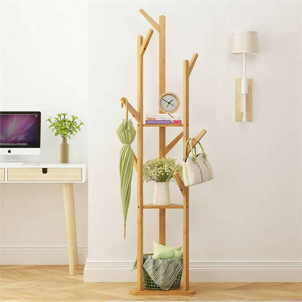 Solid Wood Floor Standing Hat Coat Jacket Hanger Storage Stand - Image 2
