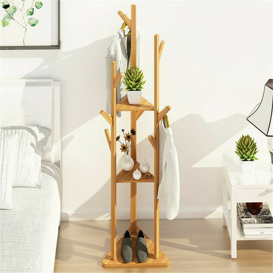 Solid Wood Floor Standing Hat Coat Jacket Hanger Storage Stand - Image 3