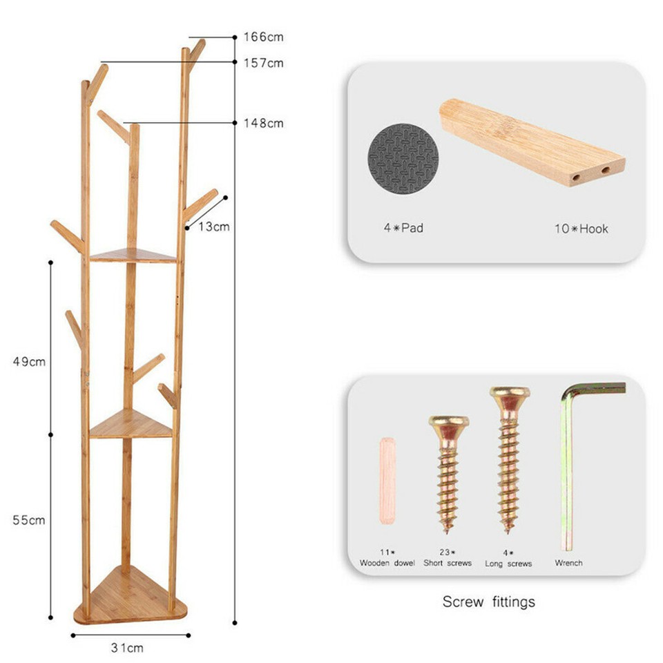 Solid Wood Floor Standing Hat Coat Jacket Hanger Storage Stand - Image 4