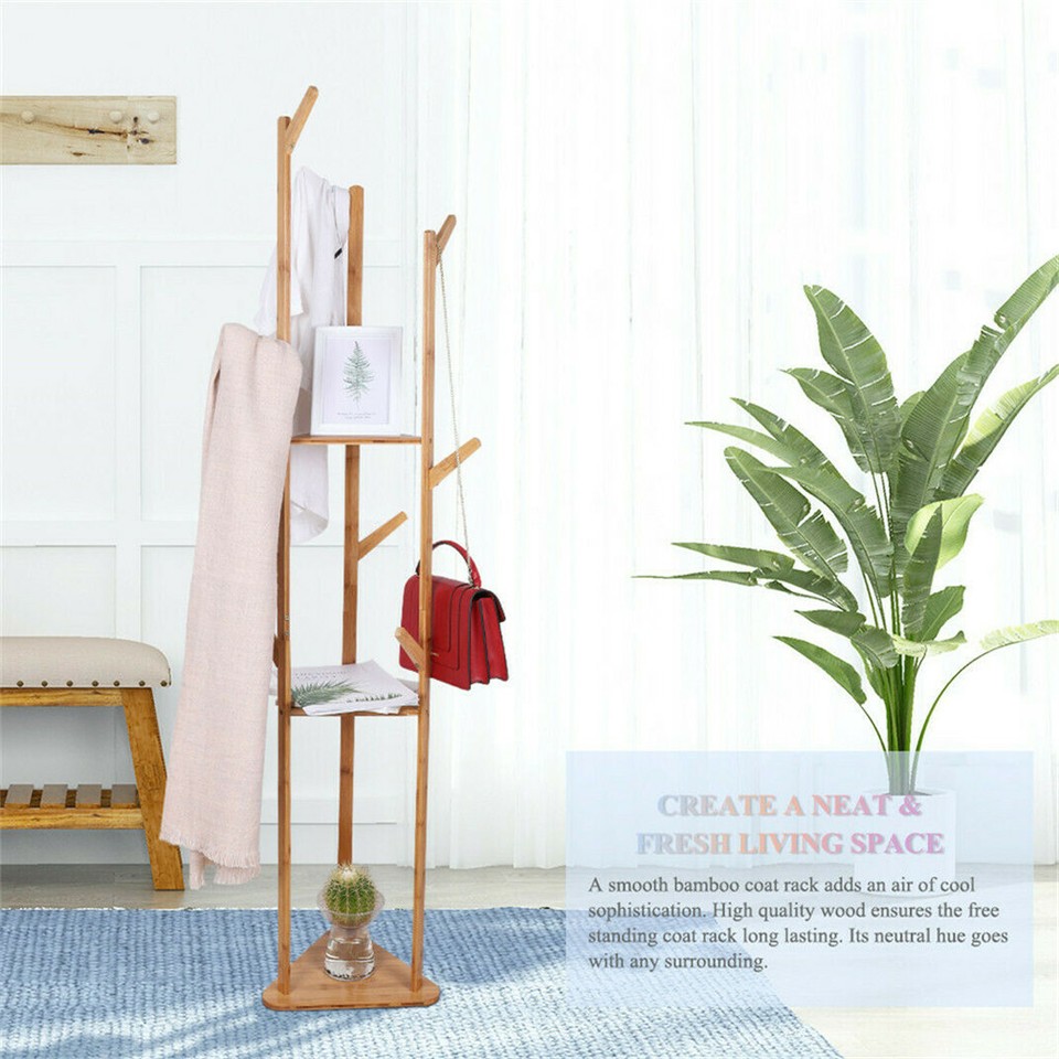 Solid Wood Floor Standing Hat Coat Jacket Hanger Storage Stand - Image 5