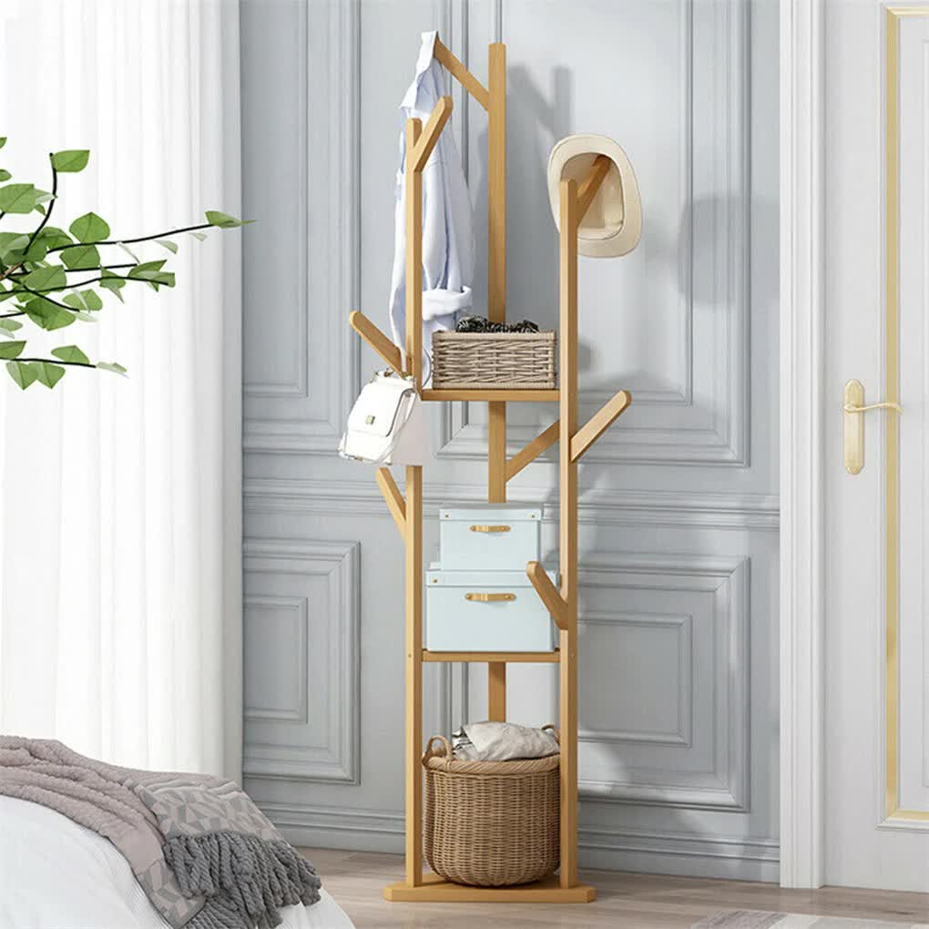 Wooden Coat and Hat Stand with 10 Hooks – Floor Standing Clothes and Umbrella Rack - Image 2