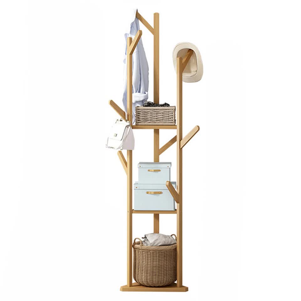 Wooden Coat and Hat Stand with 10 Hooks – Floor Standing Clothes and Umbrella Rack - Image 3