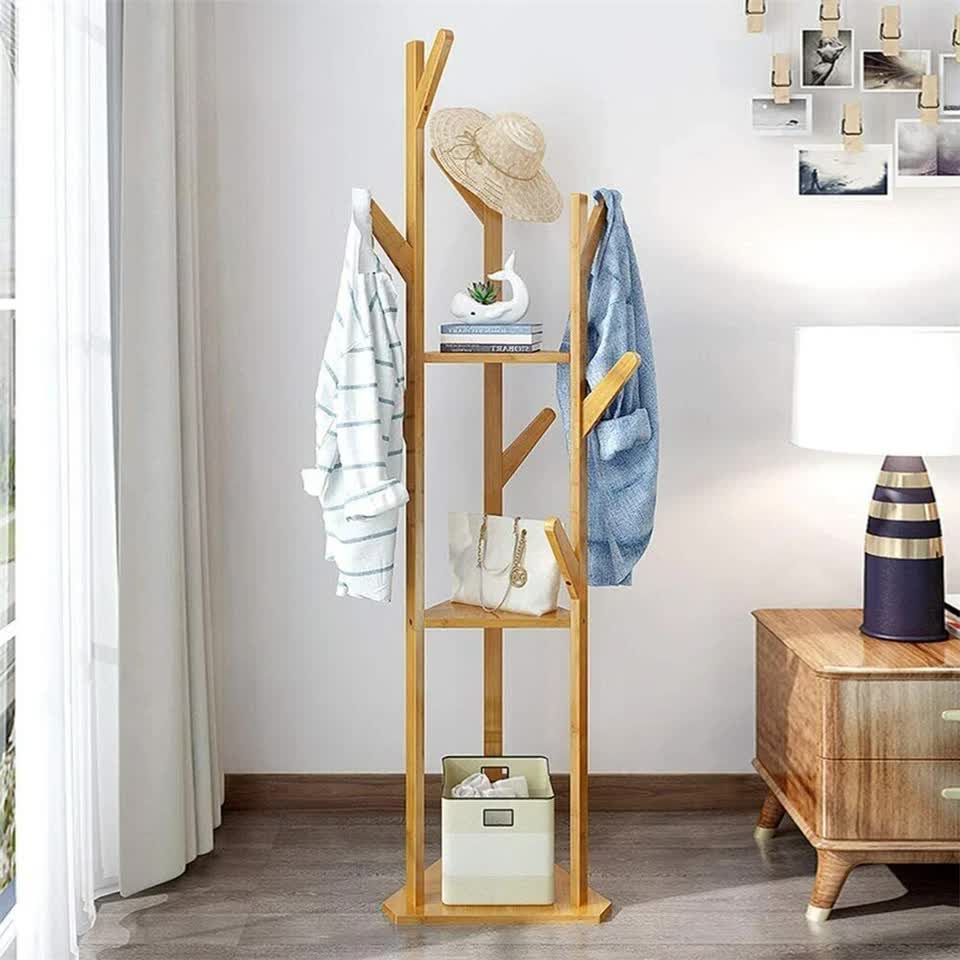 Wooden Coat and Hat Stand with 10 Hooks – Floor Standing Clothes and Umbrella Rack - Image 4
