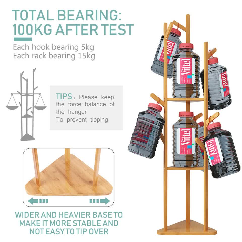 Wooden Coat and Hat Stand with 10 Hooks – Floor Standing Clothes and Umbrella Rack - Image 6