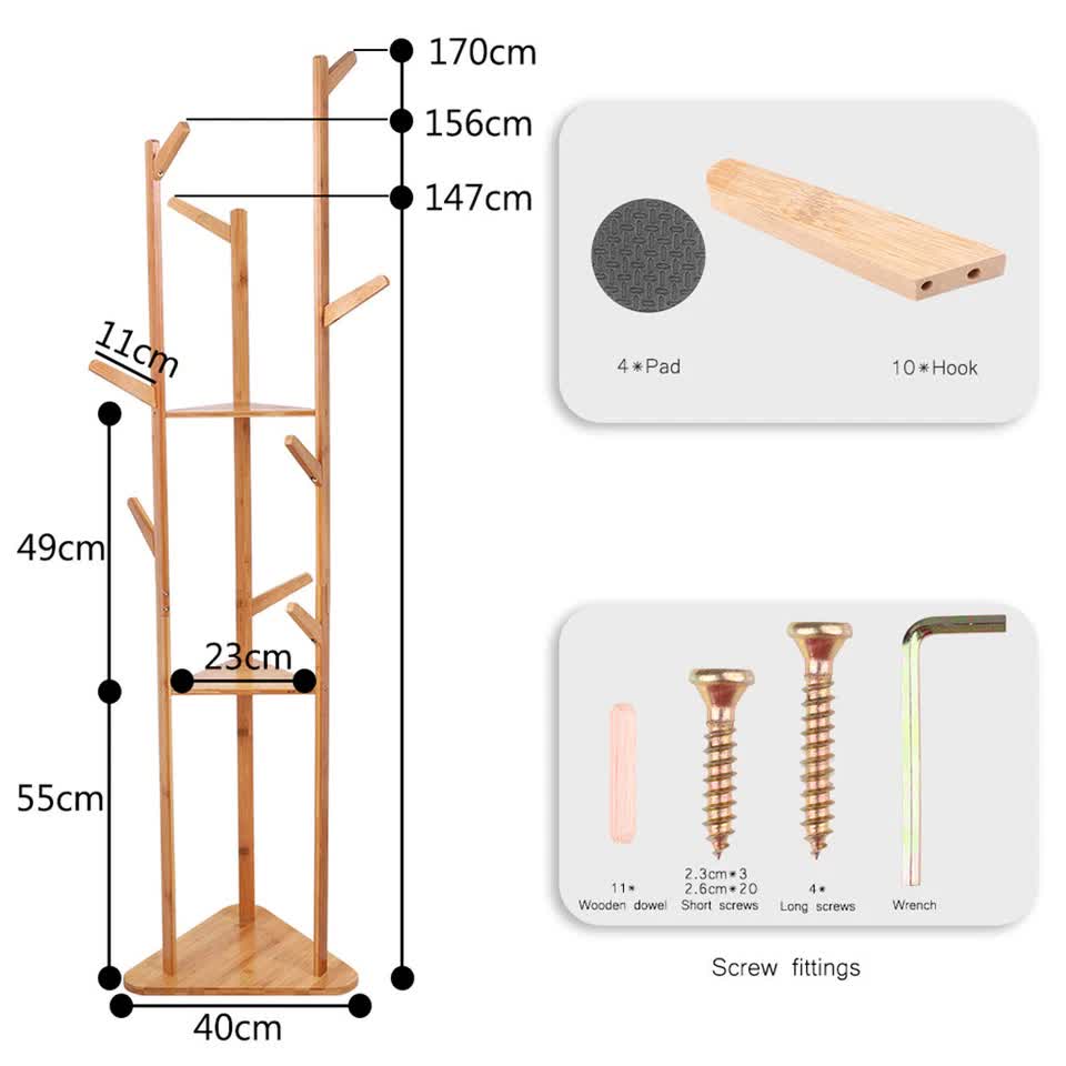 Wooden Coat and Hat Stand with 10 Hooks – Floor Standing Clothes and Umbrella Rack - Image 8