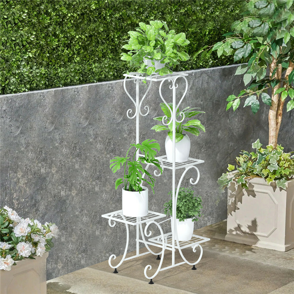 White Practical Plant Stand Wrought Iron Flower Pot Holder Corner Plant Shelf Organize - Image 1