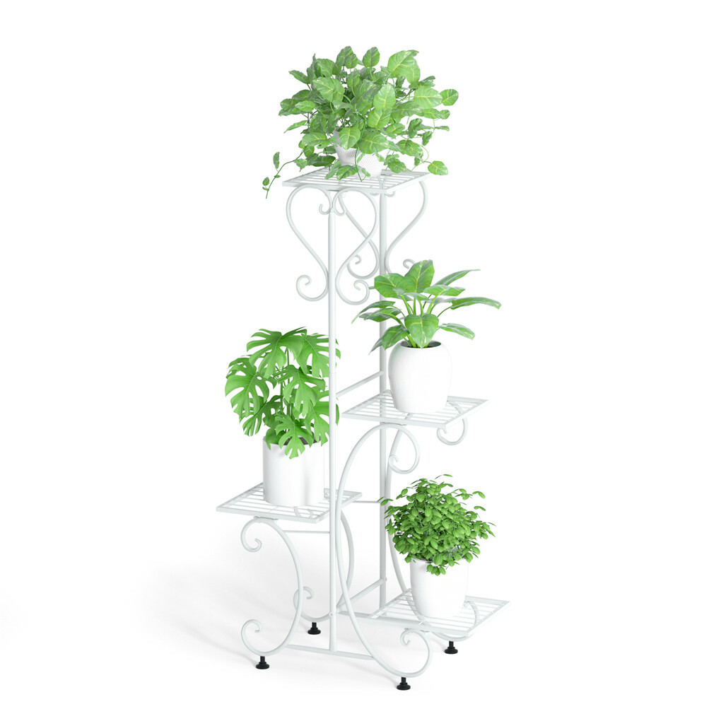 White Practical Plant Stand Wrought Iron Flower Pot Holder Corner Plant Shelf Organize - Image 2