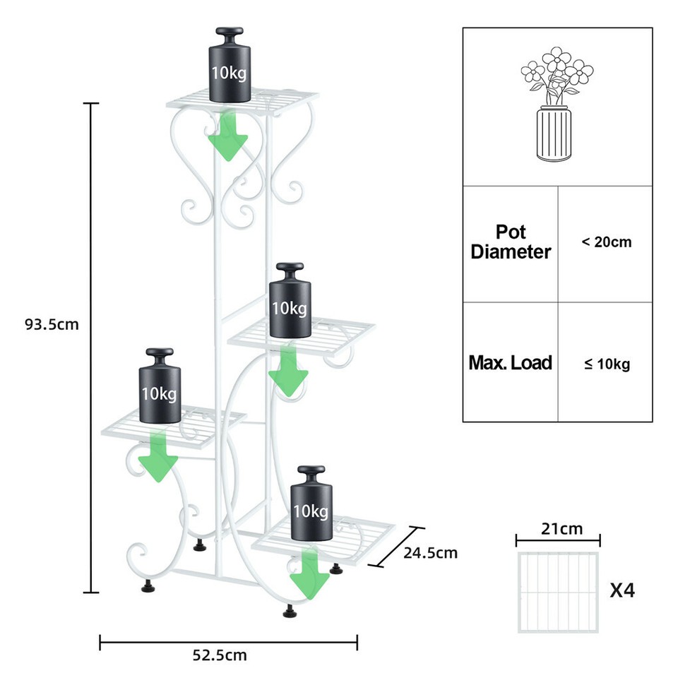 White Practical Plant Stand Wrought Iron Flower Pot Holder Corner Plant Shelf Organize - Image 7