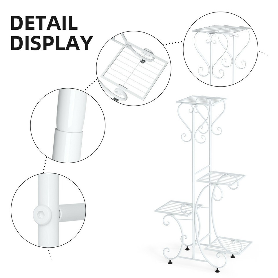 White Practical Plant Stand Wrought Iron Flower Pot Holder Corner Plant Shelf Organize - Image 8