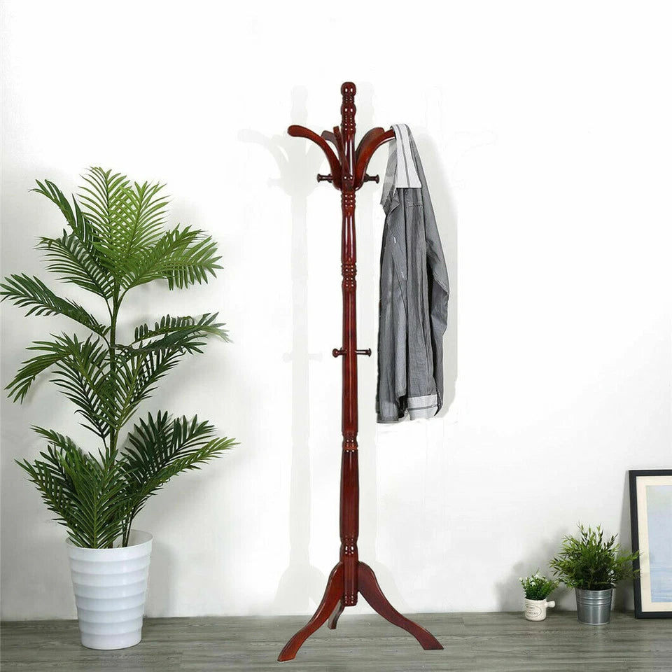 Vintage Wooden Coat Rack Stand with 13 Hooks for Hats, Clothes and Handbags - Image 2