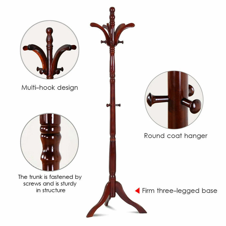 Vintage Wooden Coat Rack Stand with 13 Hooks for Hats, Clothes and Handbags - Image 4