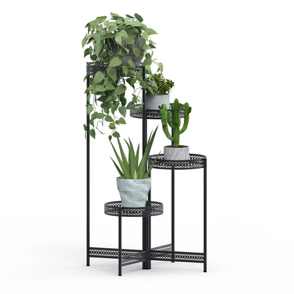 4 Tier Foldable Corner Tall Plant Stand Metal Flower Display Rack Indoor Outdoor - Image 1