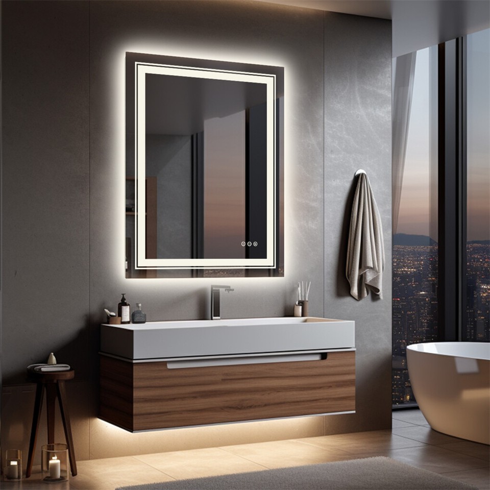 900*700MM Dimmable LED Bathroom Mirror Antifog Wall Mounted Vanity Makeup Mirror - Image 1