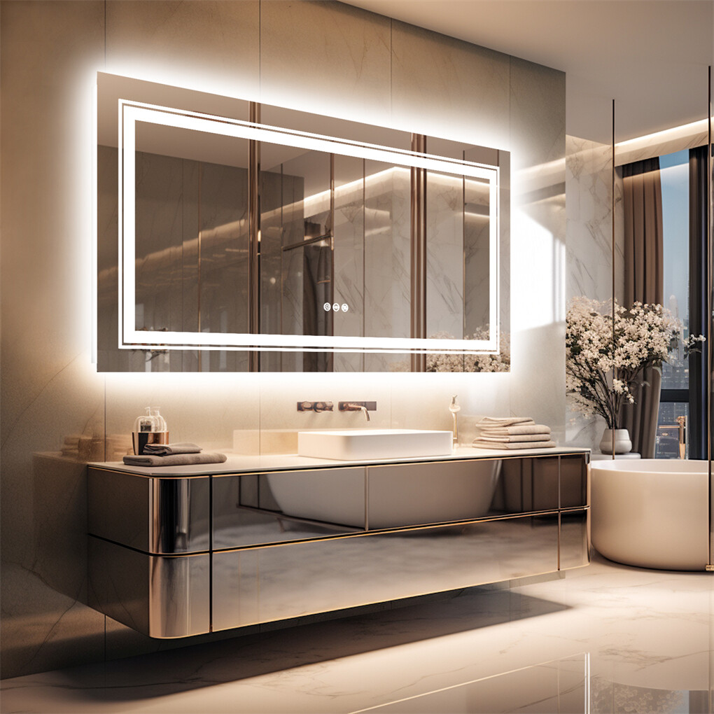 LED Bathroom Mirror Double Light Vanity Makeup Mirror Tall Full-Size Body Mirror 1200*600mm Double LED - Image 1