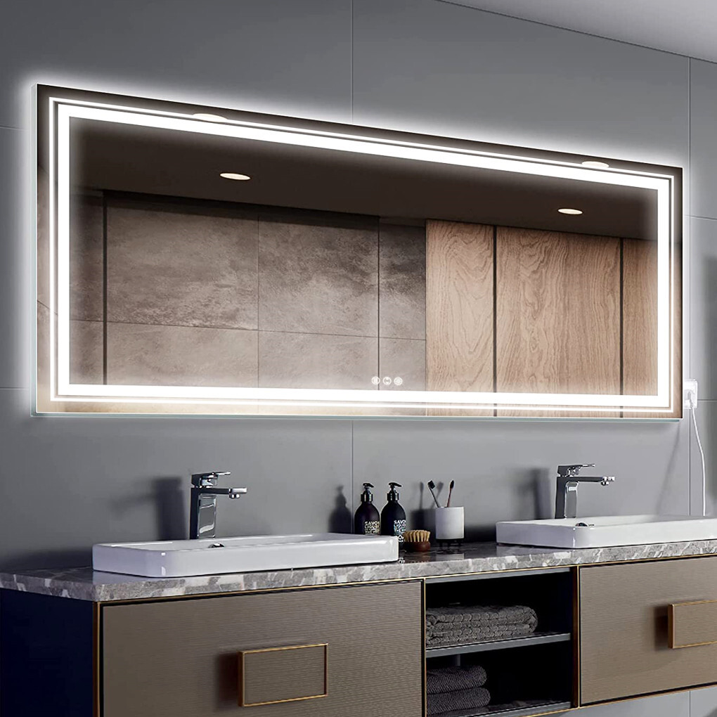 1.83M Oversize Dual Light Bathroom Mirror Super Anti-Fog Makeup Dressing Mirror - Image 1