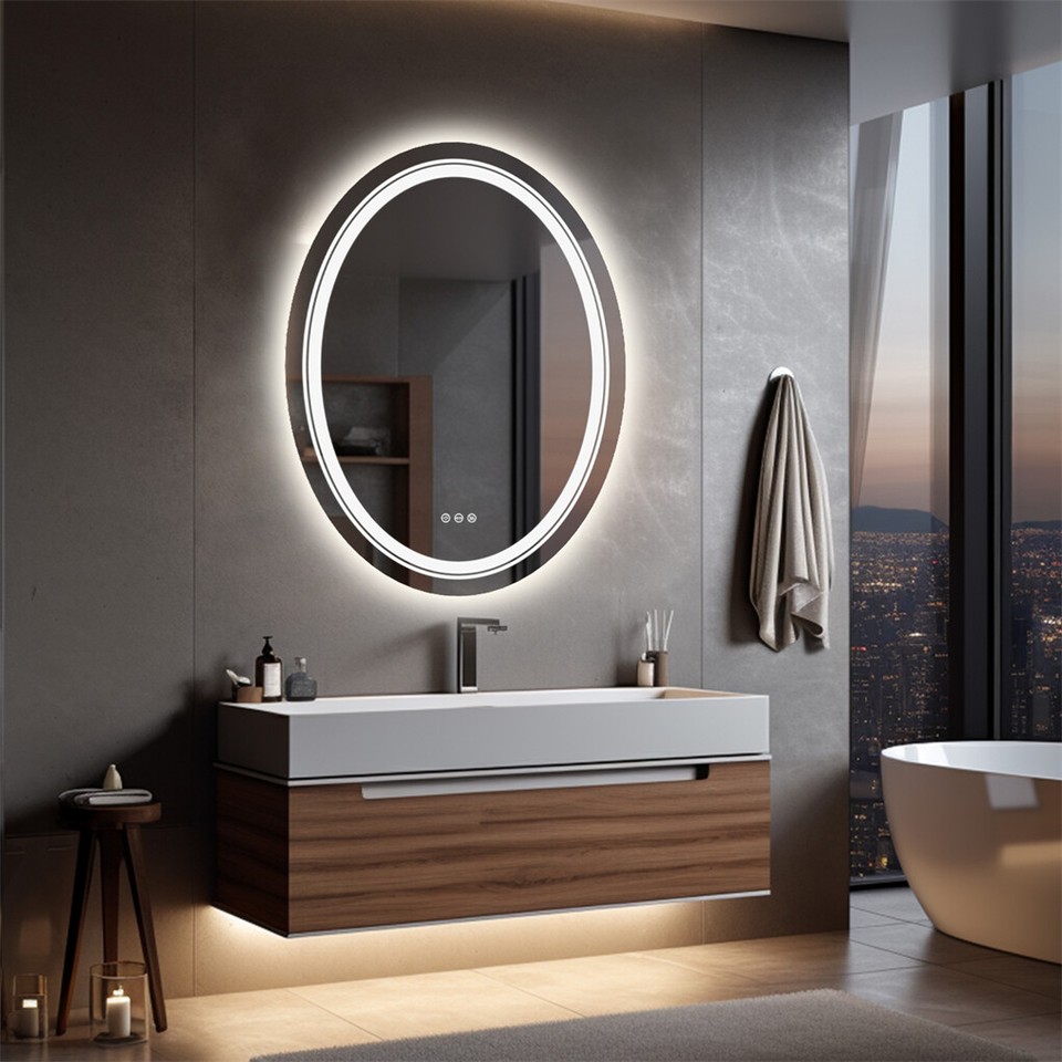 60x80cm Oval Backlit + Front LED Bathroom Mirror Dimmable Shatter-Proof Vanity Mirror - Image 6