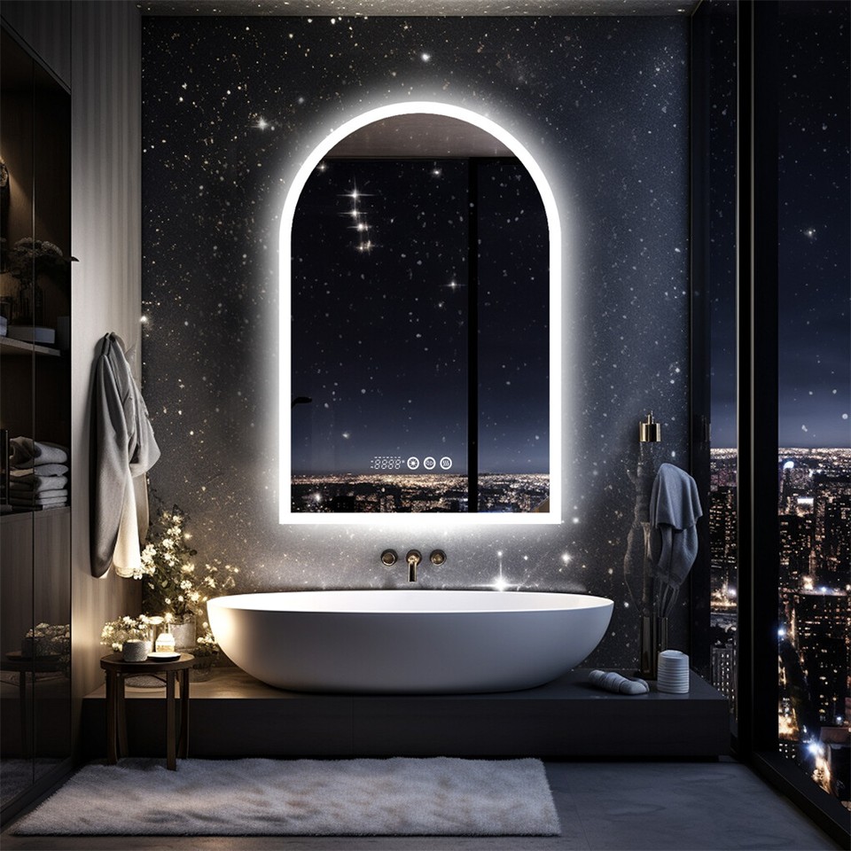Arch Dimmable Led Bathroom Vanity Mirror w Antifog Temperature Date Time Display - Image 2