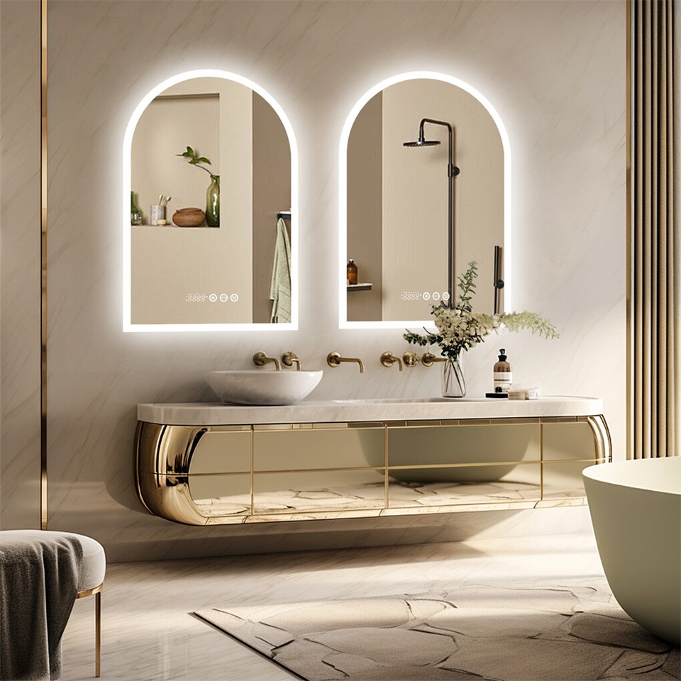 Arch Dimmable Led Bathroom Vanity Mirror w Antifog Temperature Date Time Display - Image 4