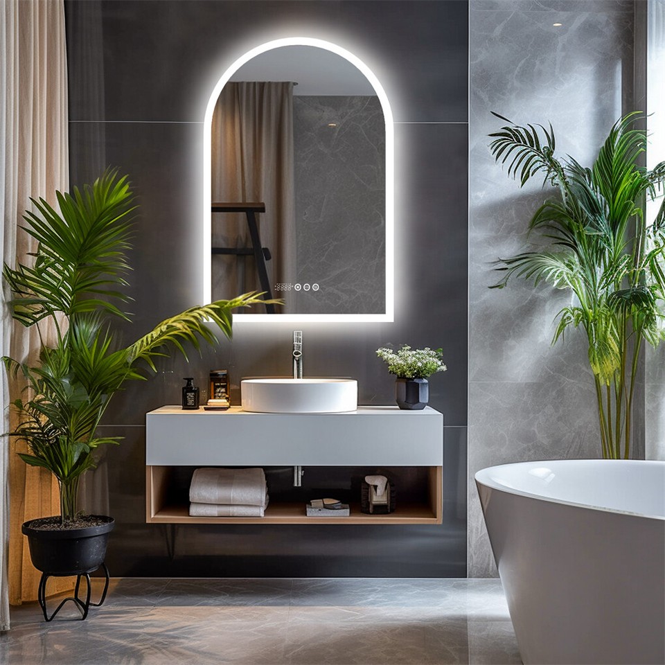 Arch Dimmable Led Bathroom Vanity Mirror w Antifog Temperature Date Time Display - Image 7