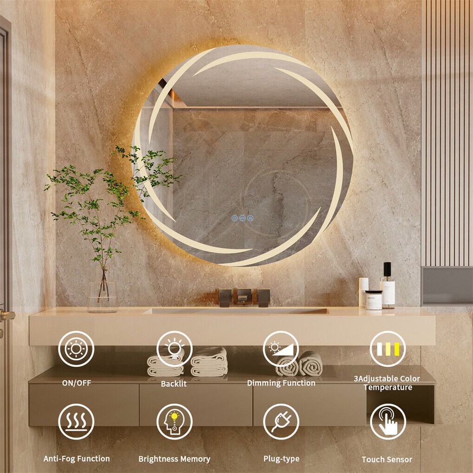 Round LED Anti-Fog Backlit Bathroom Mirror(80x80cm) - Image 6