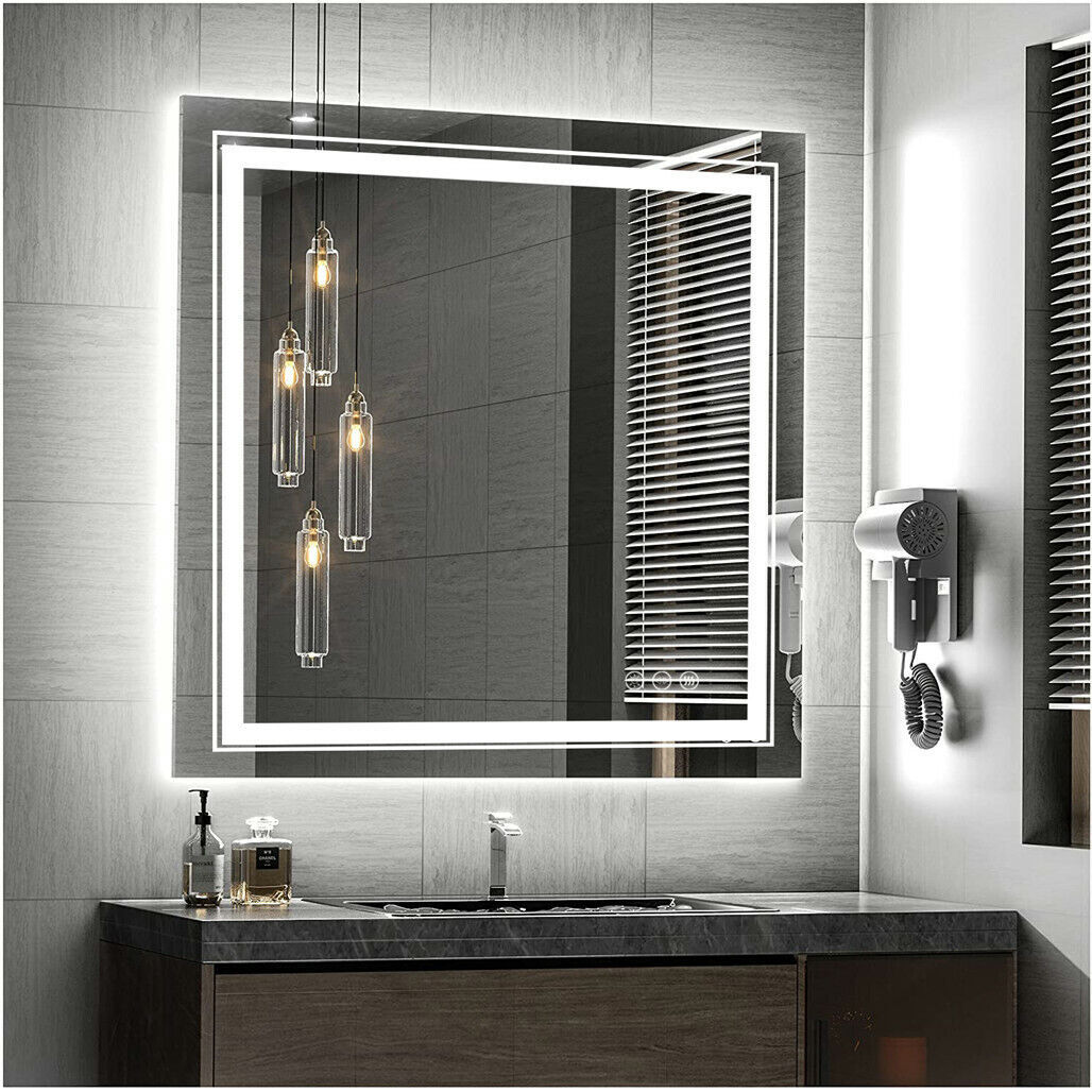80x80cm Large Square Wall Mount Smart Led Bathroom Mirror Anti Fog Backlit Vanity Mirror - Image 1