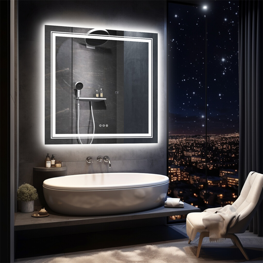 80x80cm Large Square Wall Mount Smart Led Bathroom Mirror Anti Fog Backlit Vanity Mirror - Image 2