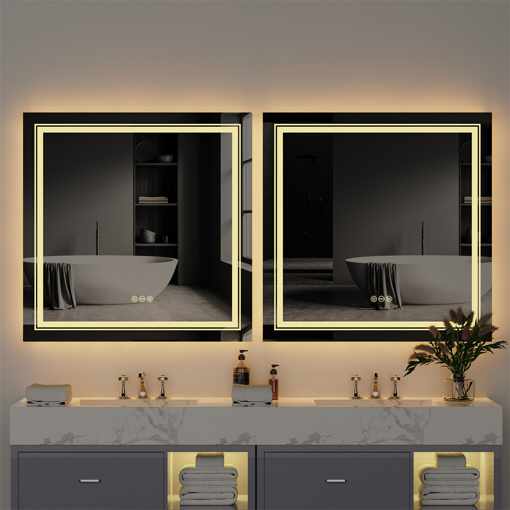 80x80cm Large Square Wall Mount Smart Led Bathroom Mirror Anti Fog Backlit Vanity Mirror - Image 3