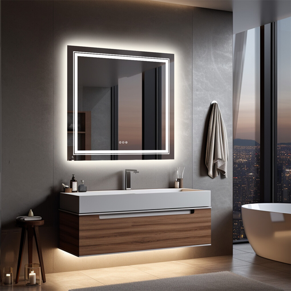 80x80cm Large Square Wall Mount Smart Led Bathroom Mirror Anti Fog Backlit Vanity Mirror - Image 4