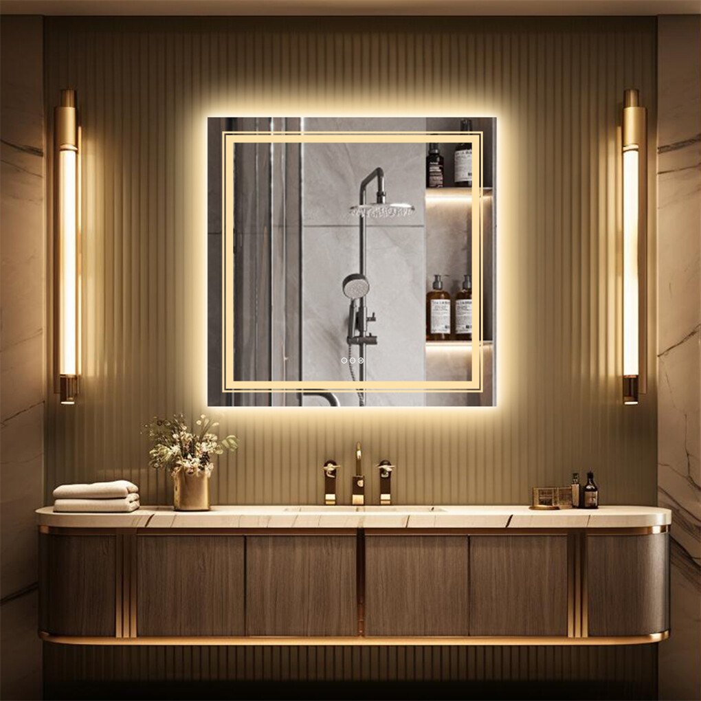 80x80cm Large Square Wall Mount Smart Led Bathroom Mirror Anti Fog Backlit Vanity Mirror - Image 5