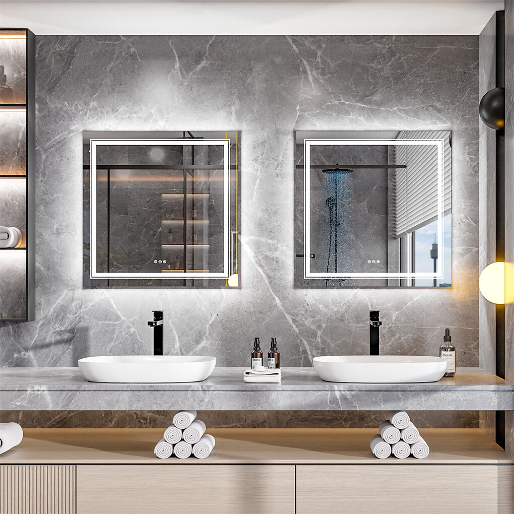 80x80cm Large Square Wall Mount Smart Led Bathroom Mirror Anti Fog Backlit Vanity Mirror - Image 6