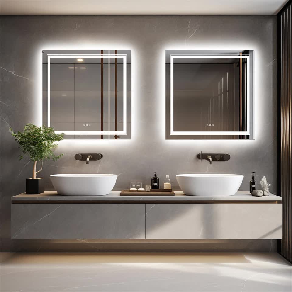 80x80cm Large Square Wall Mount Smart Led Bathroom Mirror Anti Fog Backlit Vanity Mirror - Image 7